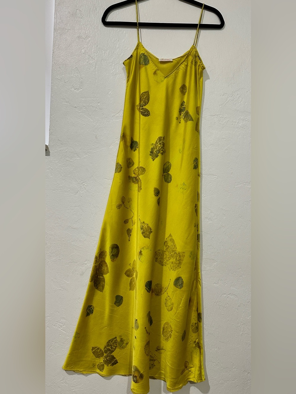 Alejandra Alonso Rojas 100% Silk Slip Dress Yellow Botanical Print Midi Dress